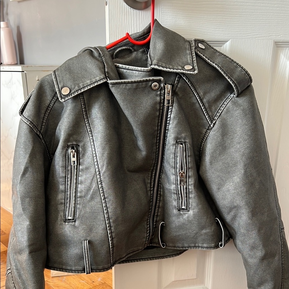 women leather Gray Jacket